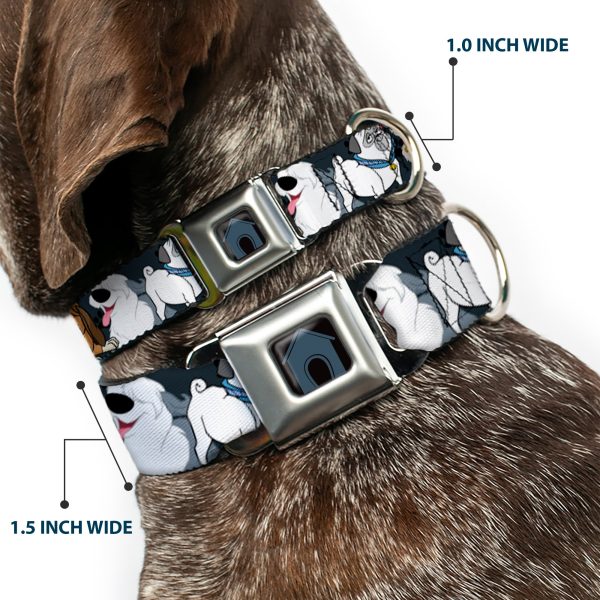 Dog House Full Color Black Gray Seatbelt Buckle Collar - Disney Dogs 6-Dog Group Collage Paws Gray Black For Sale - Image 2
