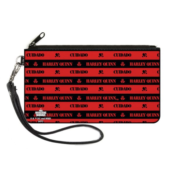 Canvas Zipper Wallet - LARGE - The Suicide Squad 2021 CUIDADO HARLEY QUINN Caution Stripe Red Black Online now