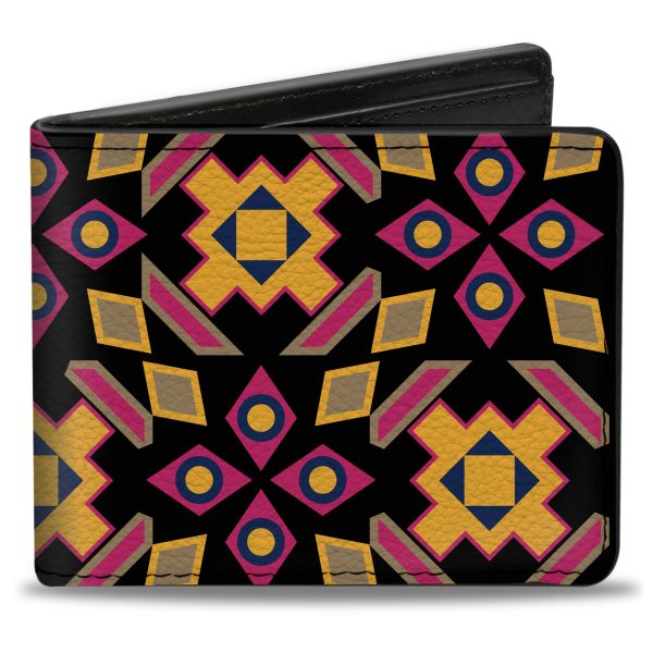 Bi-Fold Wallet - Geometric Sunburst Black Pink Yellow Blue on Sale