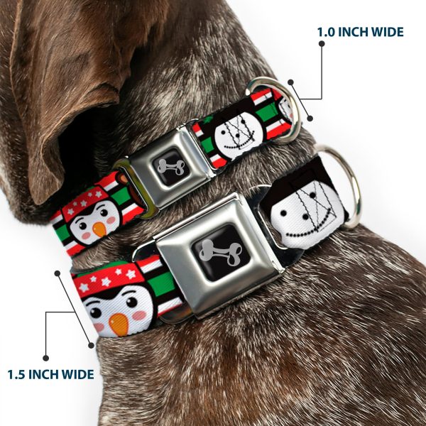 Dog Bone Black Silver Seatbelt Buckle Collar - Christmas Penguin Reindeer Snowman Stripe Red White Black Green Online - Image 2