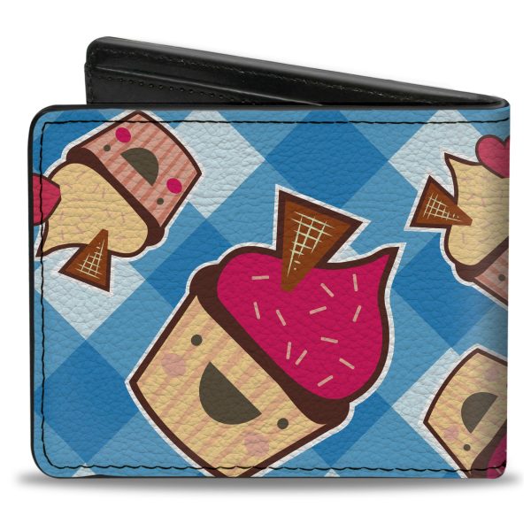 Bi-Fold Wallet - Happy Cupcakes Buffalo Plaid White Blue Hot on Sale - Image 2