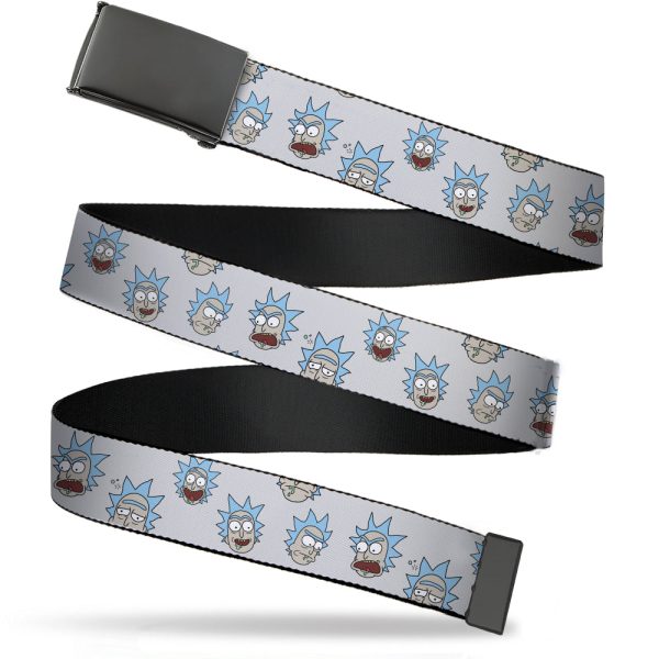 Black Buckle Web Belt - Rick & Morty Rick Expressions Scattered Gray Webbing Supply